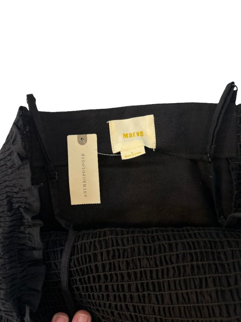 Anthropologie Women's Black Smocked Linen Blend Cami Top Size L Boho. - Picture 5 of 6